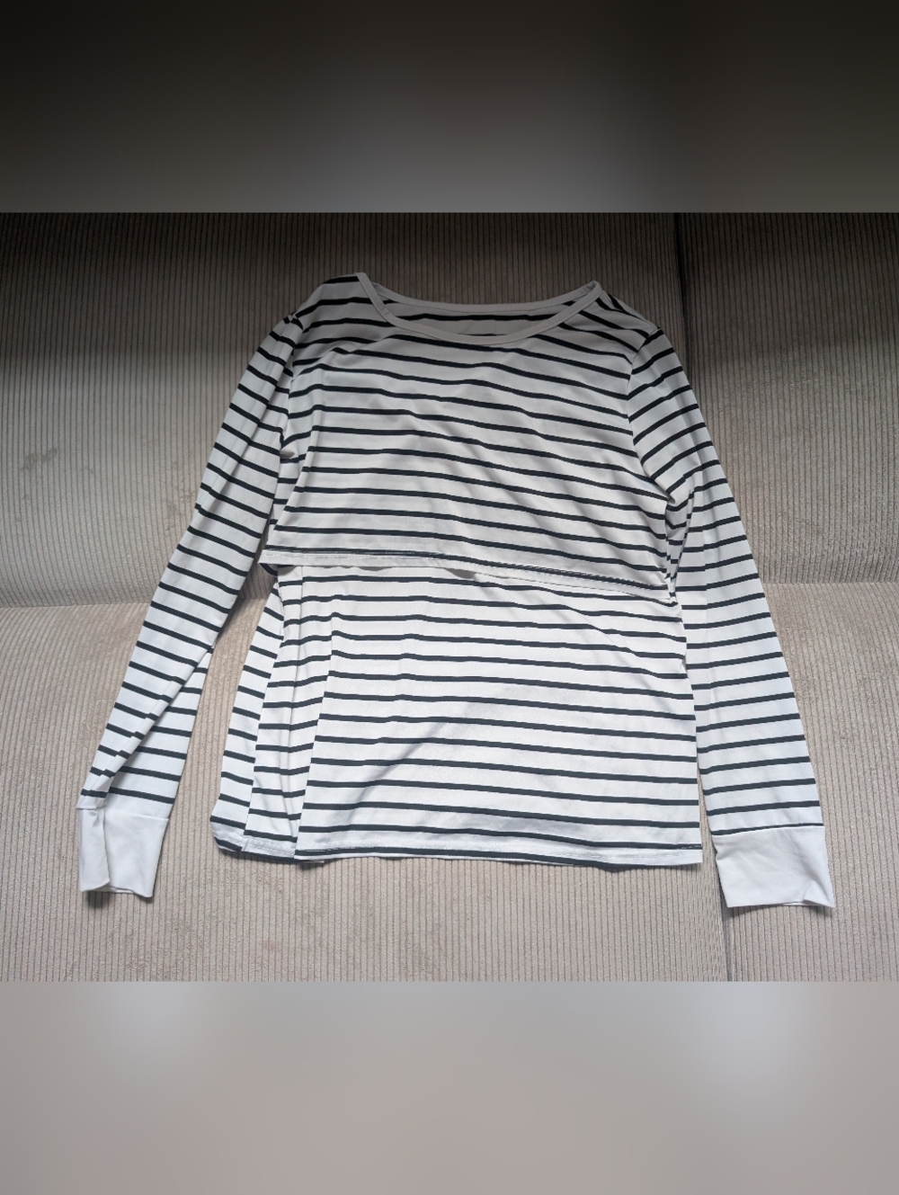 Striped Nursing / Maternity Long-Sleeve Top - White & Black
